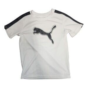 Puma‎ Toddler T-Shirt Size 4 White Black Sleeve Logo Tee Boys Athletic Pre-Owned